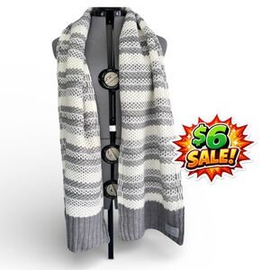 Calvin Klein Gray white Knit Scarf Striped Cozy Winter Wrap